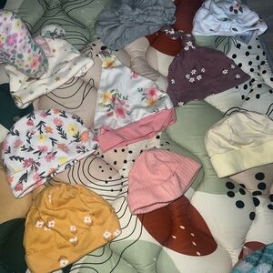 Floral and Solid Newborn Beanies